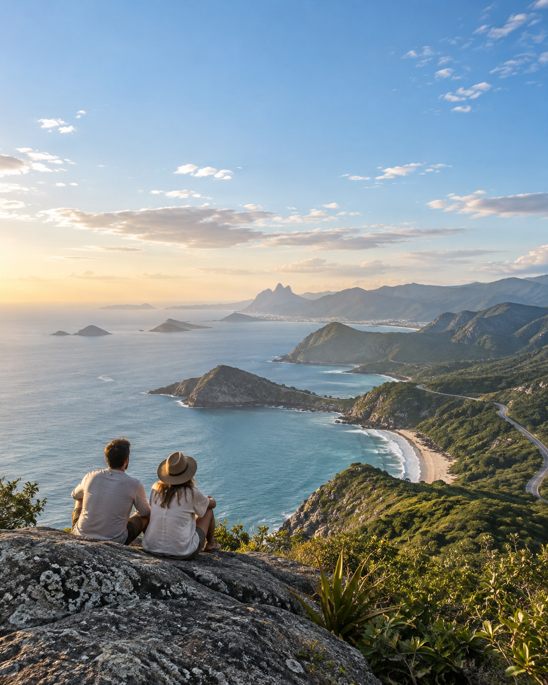 Viajeros contemplando una costa de América